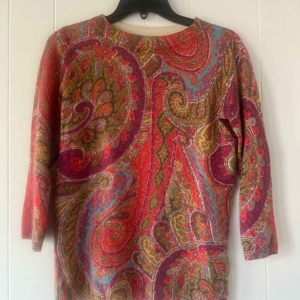 🌺 100% Cashmere Talbots Paisley Sweater, Women's size Small - Picture 2 of 8
